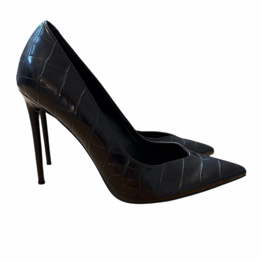 Winnie Harlow x SM Black Faux Crocodile Stiletto Heels
